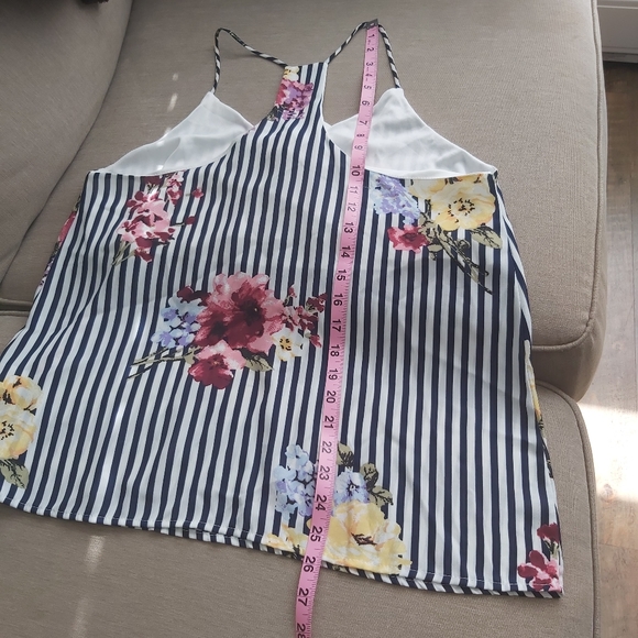 NWT Style Rack vertical stripes navy blue white floral top racerback - Picture 11 of 12